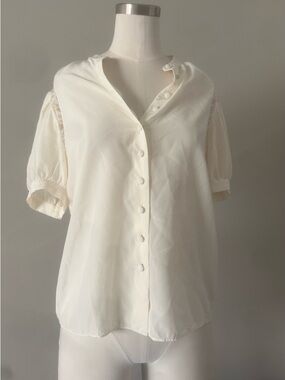Frame Women's Cream Button-Front Short Sleeve Blouse